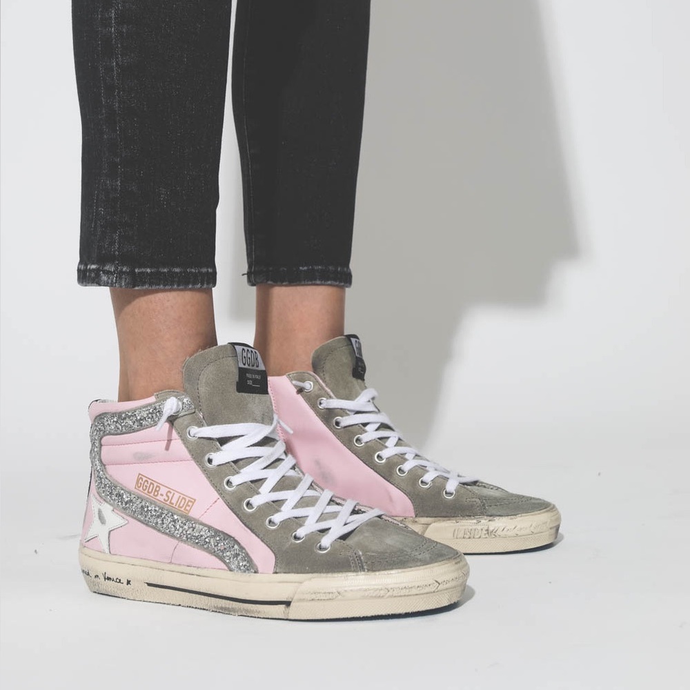 Golden Goose Slide Sneakers - Pink Leather Silver Glitter - Picture 3 of 14